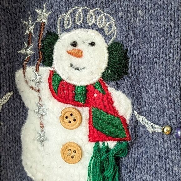 Vintage Christmas Cardigan Wool Blend Sweater sz Petite L Holiday Snowman - Picture 10 of 11